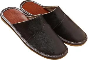 Leather Slippers For Men And Women Indoor Outdoor Flat Slide Sandals House Slip-on Shoes For Office Home Bedroom Living Room Guests Visitor