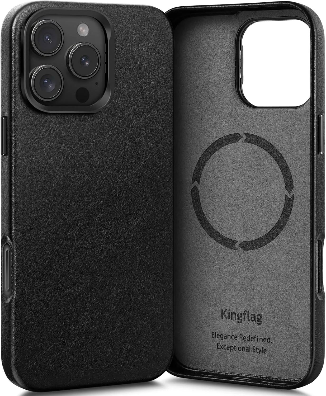 Leather Wrapped Case for iPhone 16 Pro 6.3 inch with Kickstand, Compatible with MagSafe, Vintage Texture Oil Wax Cowhide Leather, Metal Buttons Camera Bezel Retro Black