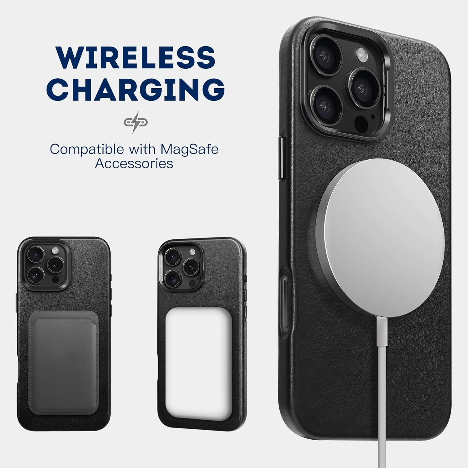 Leather Wrapped Case for iPhone 16 Pro 6.3 inch with Kickstand, Compatible with MagSafe, Vintage Texture Oil Wax Cowhide Leather, Metal Buttons Camera Bezel Retro Black
