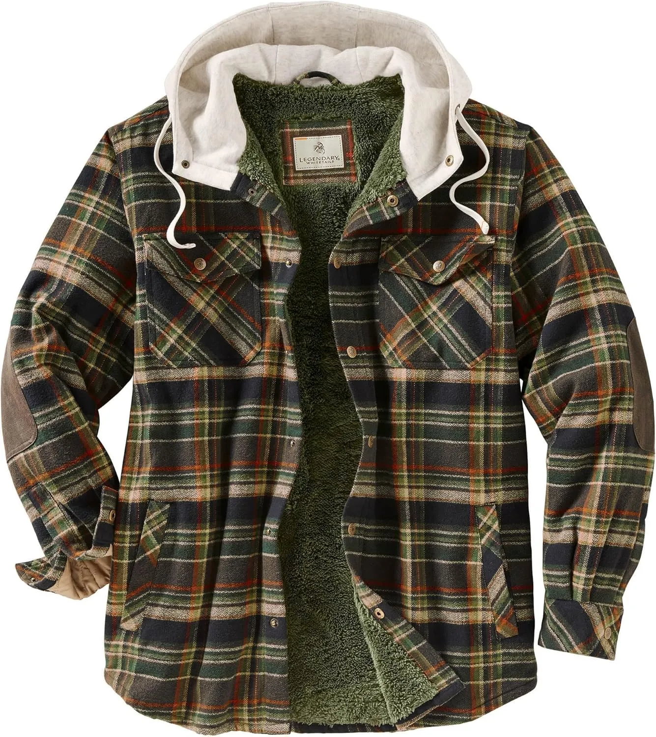 Legendary Whitetails Men's Camp Night Berber Lined Hooded Flannel Shirt Jacket