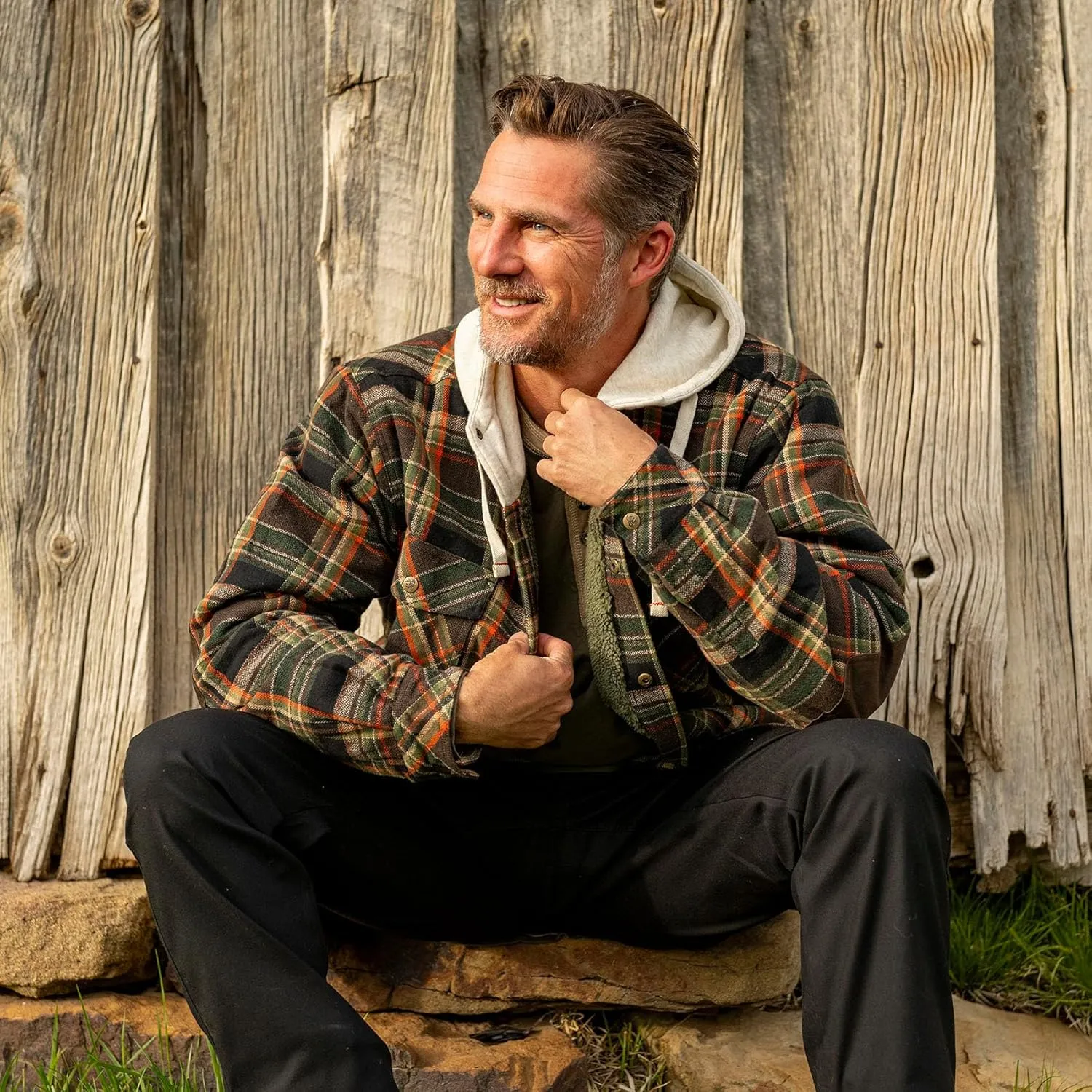 Legendary Whitetails Men's Camp Night Berber Lined Hooded Flannel Shirt Jacket