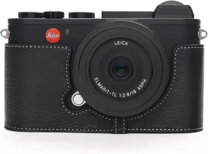Leica CL Case, BolinUS Handmade Genuine Real Leather Half Camera Case Bag Cover for Leica CL Camera Bottom Opening Version   Hand Strap -Black