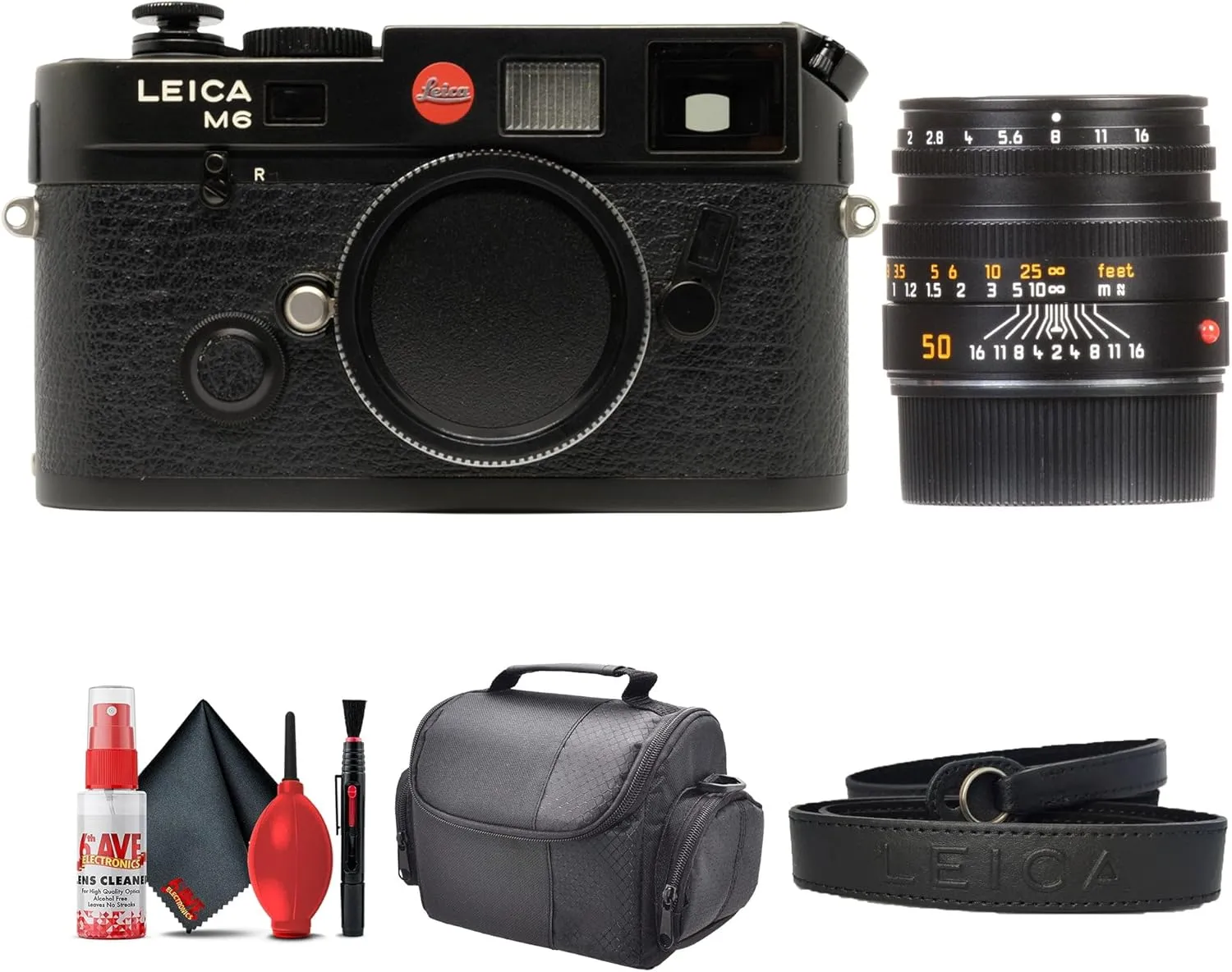 Leica M6 Rangefinder 35mm Fully Mechanical Operation Camera (10557)   Leica Summicron-M 50mm f/2 Lens   Bag   Cleaning Kit