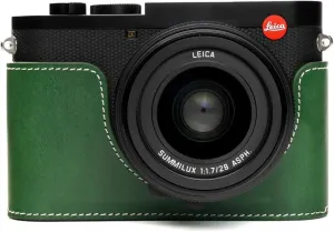 Leica Q2 Camera Case, BolinUS Handmade Genuine Real Leather Half Camera Case Bag Cover for Leica Q2 Camera Bottom Opening Version   Hand Strap (Green)