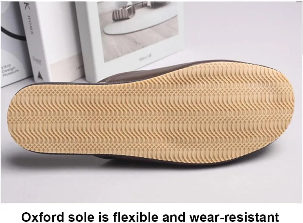 LEIYTFE Genuine Leather Scuff Slippers Men and Women Home Slippers,Four Season Soft Bottom Slippers,Couple Slippers Closed Toe Ladies Slides(Dark Brown,EUR39-40)