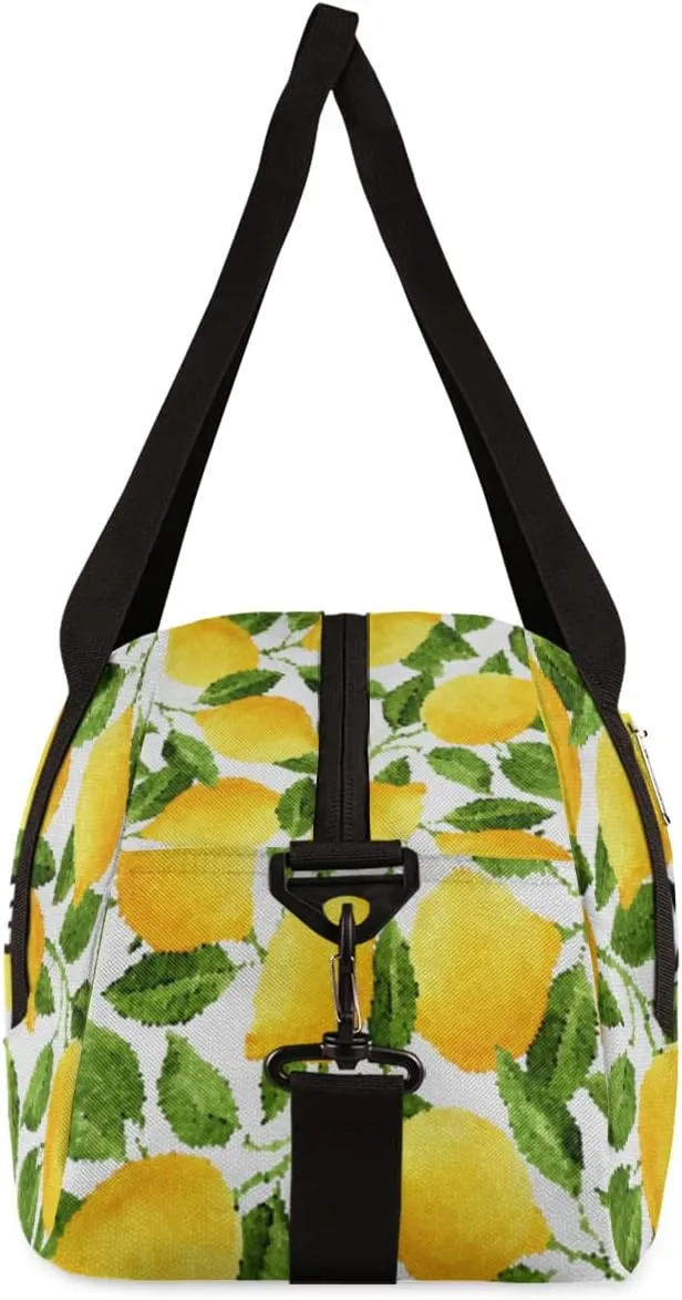 Lemon Fruit Leaves Personalized Kids Duffel Bag for Girls Boys, Lemon Debris Custom Name Dance Bag Overnight Small Duffel Bag Carry On Weekend Sports Travel Bag for School Practice Gymnastics Ballet