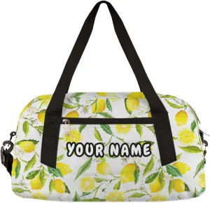 Lemon Leaf Personalized Kids Duffel Bag for Girls Boys, Lemon Debris Custom Name Dance Bag Overnight Small Duffel Bag Carry On Weekend Sports Travel Bag for School Practice Gymnastics Ballet