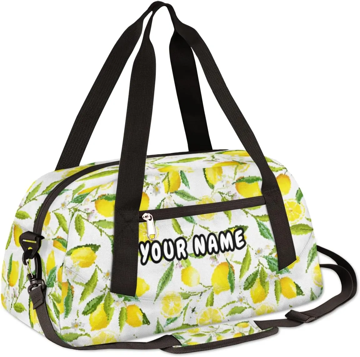 Lemon Leaf Personalized Kids Duffel Bag for Girls Boys, Lemon Debris Custom Name Dance Bag Overnight Small Duffel Bag Carry On Weekend Sports Travel Bag for School Practice Gymnastics Ballet