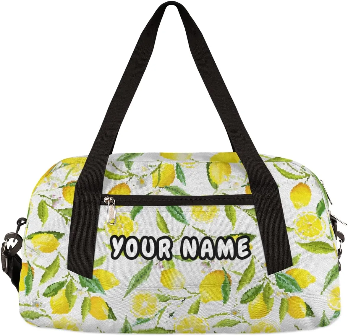 Lemon Leaf Personalized Kids Duffel Bag for Girls Boys, Lemon Debris Custom Name Dance Bag Overnight Small Duffel Bag Carry On Weekend Sports Travel Bag for School Practice Gymnastics Ballet