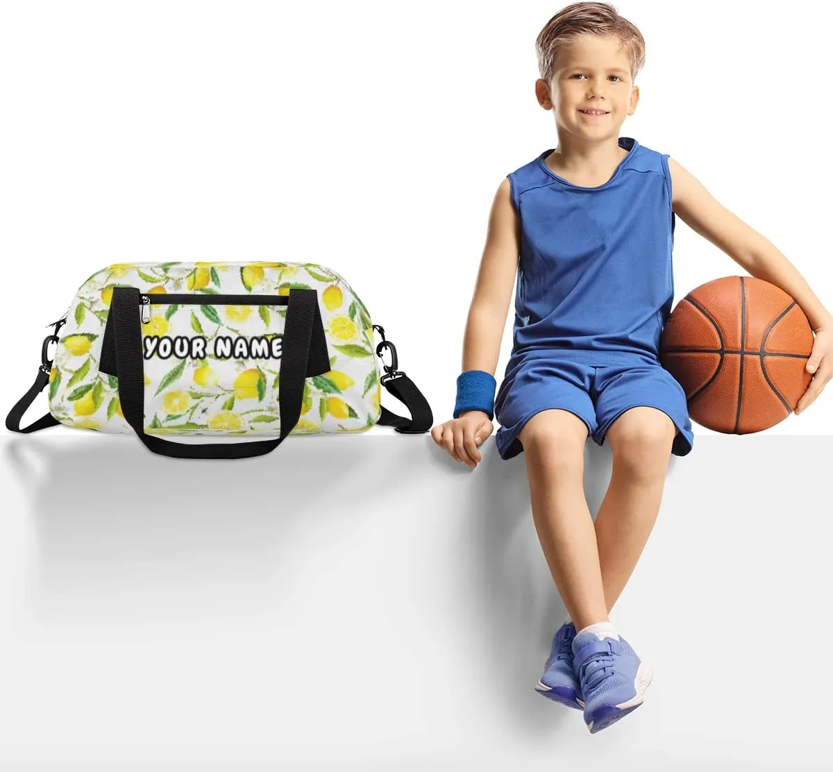 Lemon Leaf Personalized Kids Duffel Bag for Girls Boys, Lemon Debris Custom Name Dance Bag Overnight Small Duffel Bag Carry On Weekend Sports Travel Bag for School Practice Gymnastics Ballet