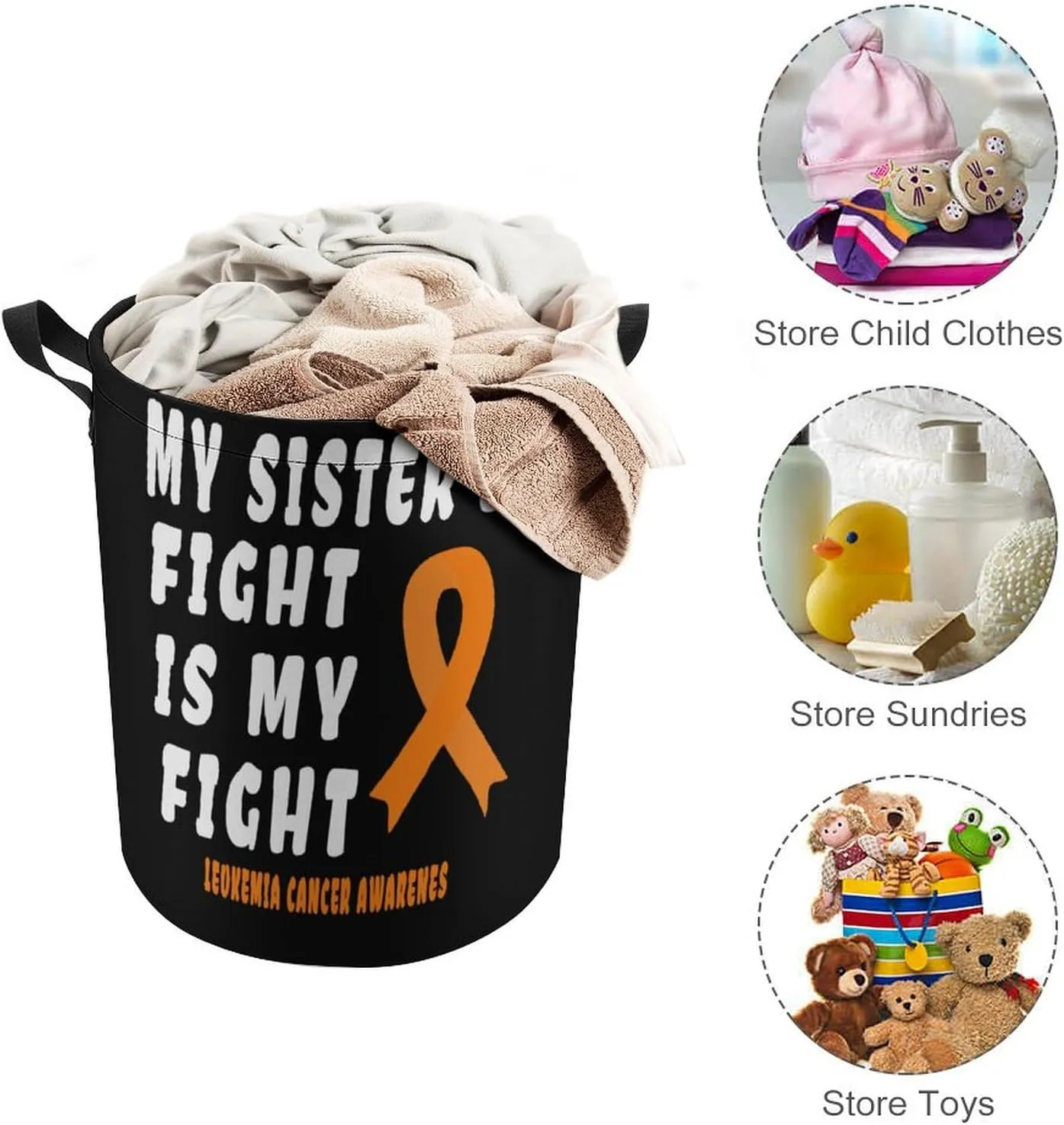 Leukemia Cancer Awarenes Laundry Hamper,45L Round Drawstring Collapsible Laundry Basket with Handle 17in Waterproof Storage Basket for Bedroom Room-1