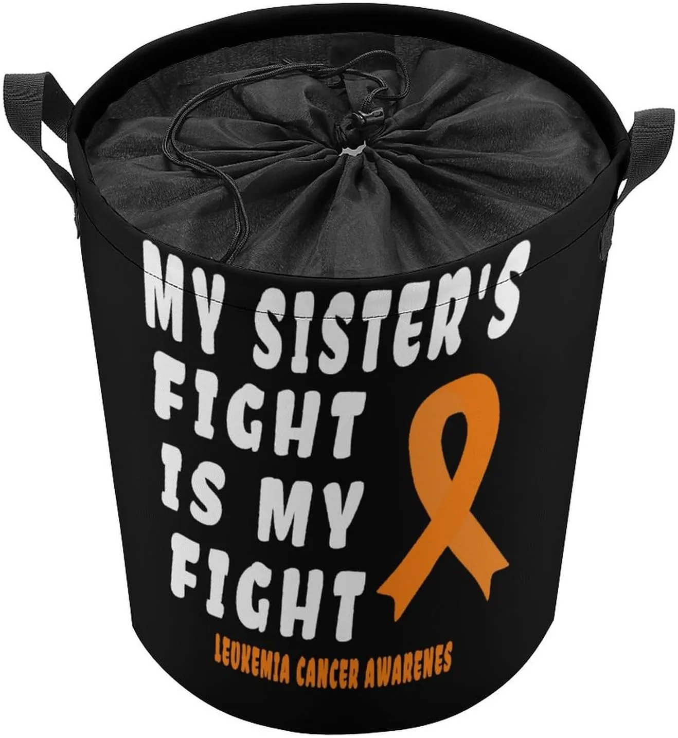 Leukemia Cancer Awarenes Laundry Hamper,45L Round Drawstring Collapsible Laundry Basket with Handle 17in Waterproof Storage Basket for Bedroom Room-1
