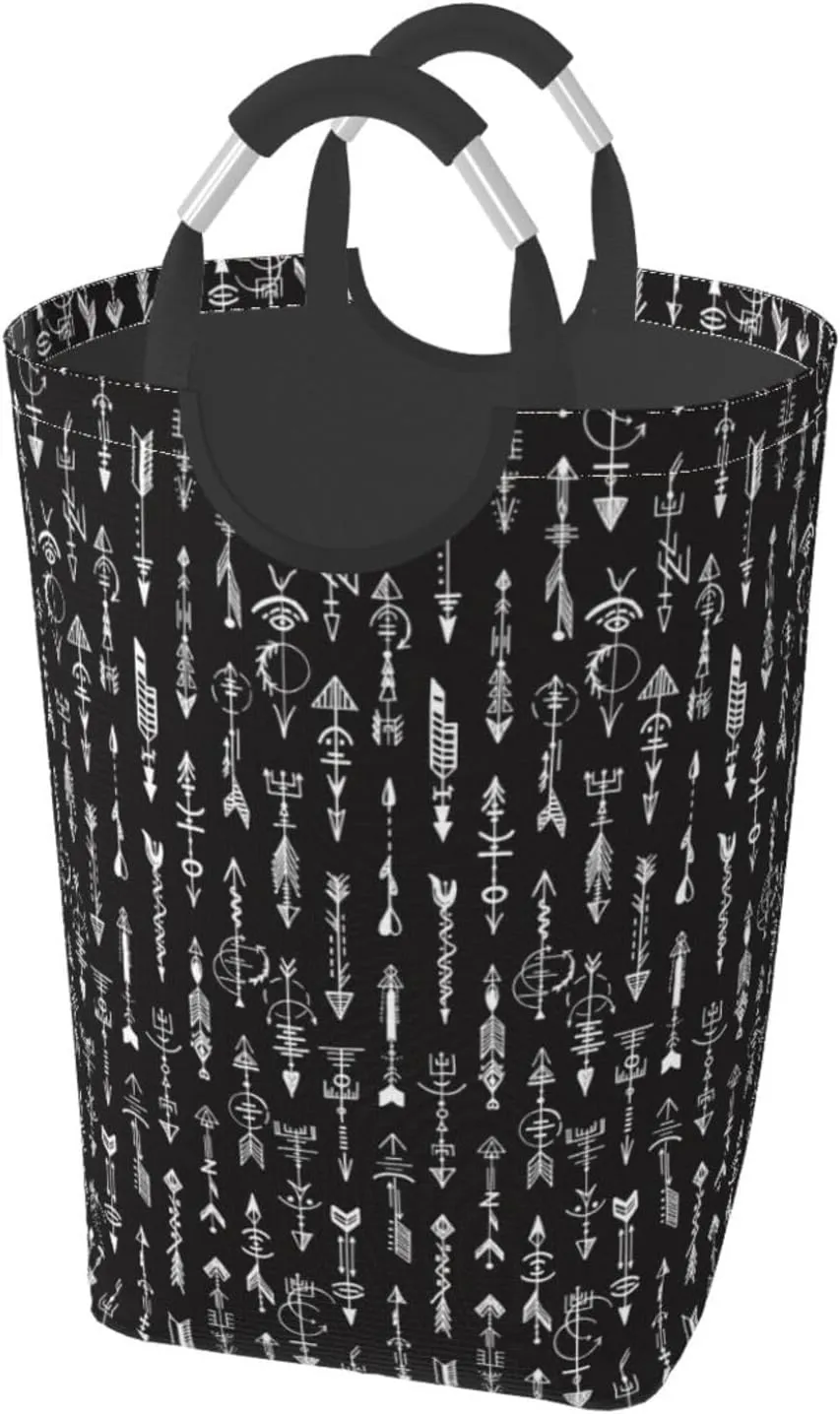 LIBIFALL Adventure Arrow Laundry Basket Black White 50L Large Collapsible Laundry Hamper Bag Arrows Clothes Hampers with Handles Storage For Dorm Family