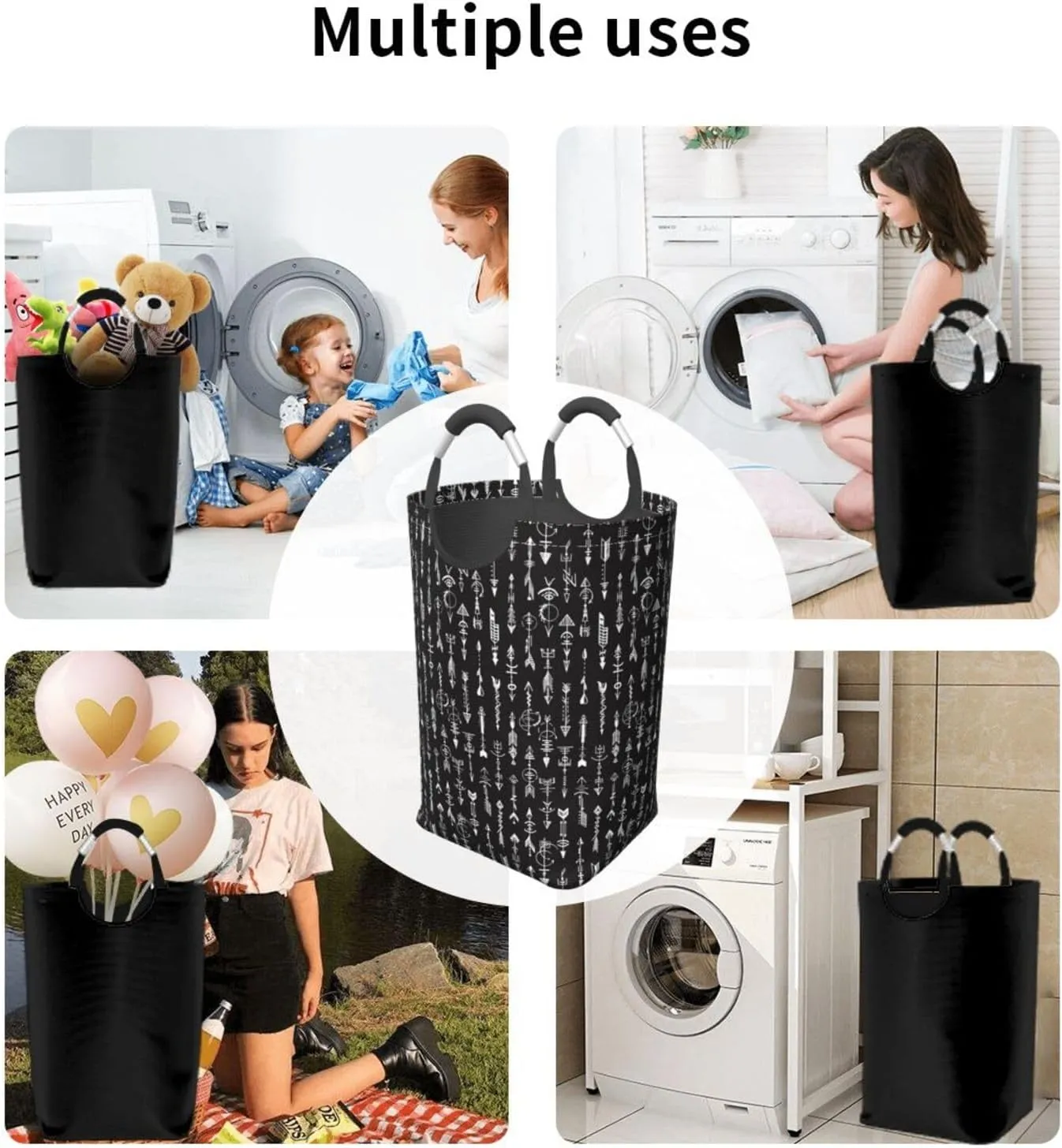 LIBIFALL Adventure Arrow Laundry Basket Black White 50L Large Collapsible Laundry Hamper Bag Arrows Clothes Hampers with Handles Storage For Dorm Family