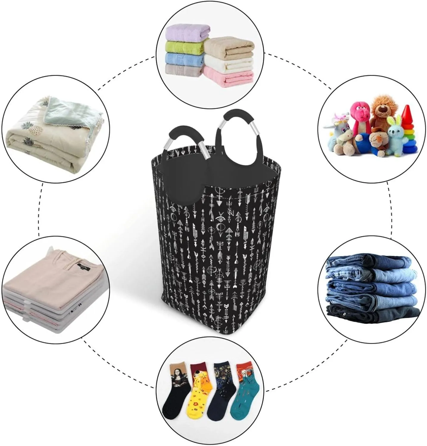 LIBIFALL Adventure Arrow Laundry Basket Black White 50L Large Collapsible Laundry Hamper Bag Arrows Clothes Hampers with Handles Storage For Dorm Family