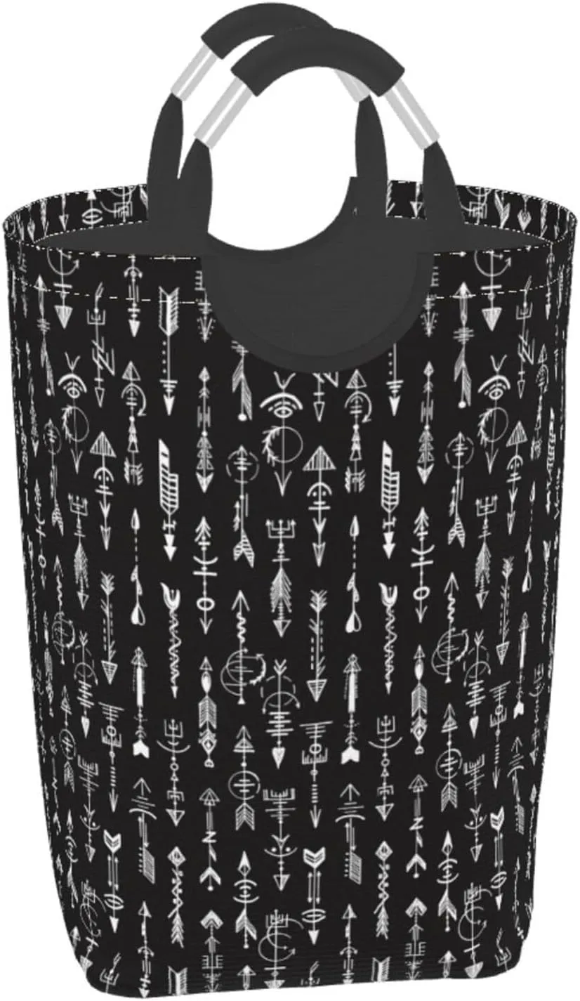 LIBIFALL Adventure Arrow Laundry Basket Black White 50L Large Collapsible Laundry Hamper Bag Arrows Clothes Hampers with Handles Storage For Dorm Family