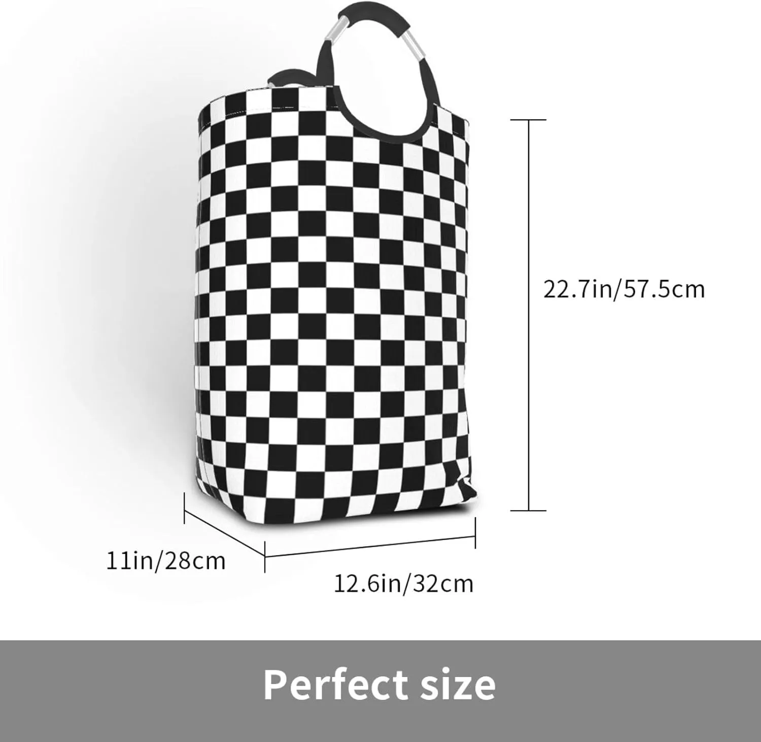 LIBIFALL Black and White Plaid Large Laundry Basket Checkerboard Laundry Hamper Bag Collapsible Laundry Baskets Clothes Hamper with Handles Checkered Storage Baskets For Dorm,Family,50L