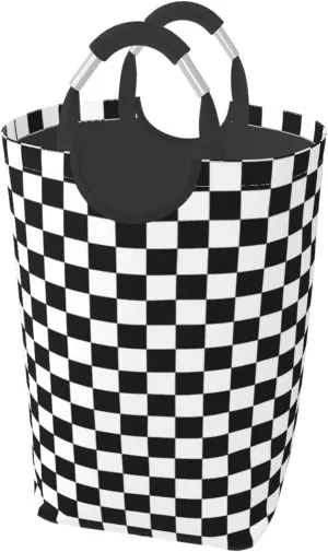 LIBIFALL Black and White Plaid Large Laundry Basket Checkerboard Laundry Hamper Bag Collapsible Laundry Baskets Clothes Hamper with Handles Checkered Storage Baskets For Dorm,Family,50L
