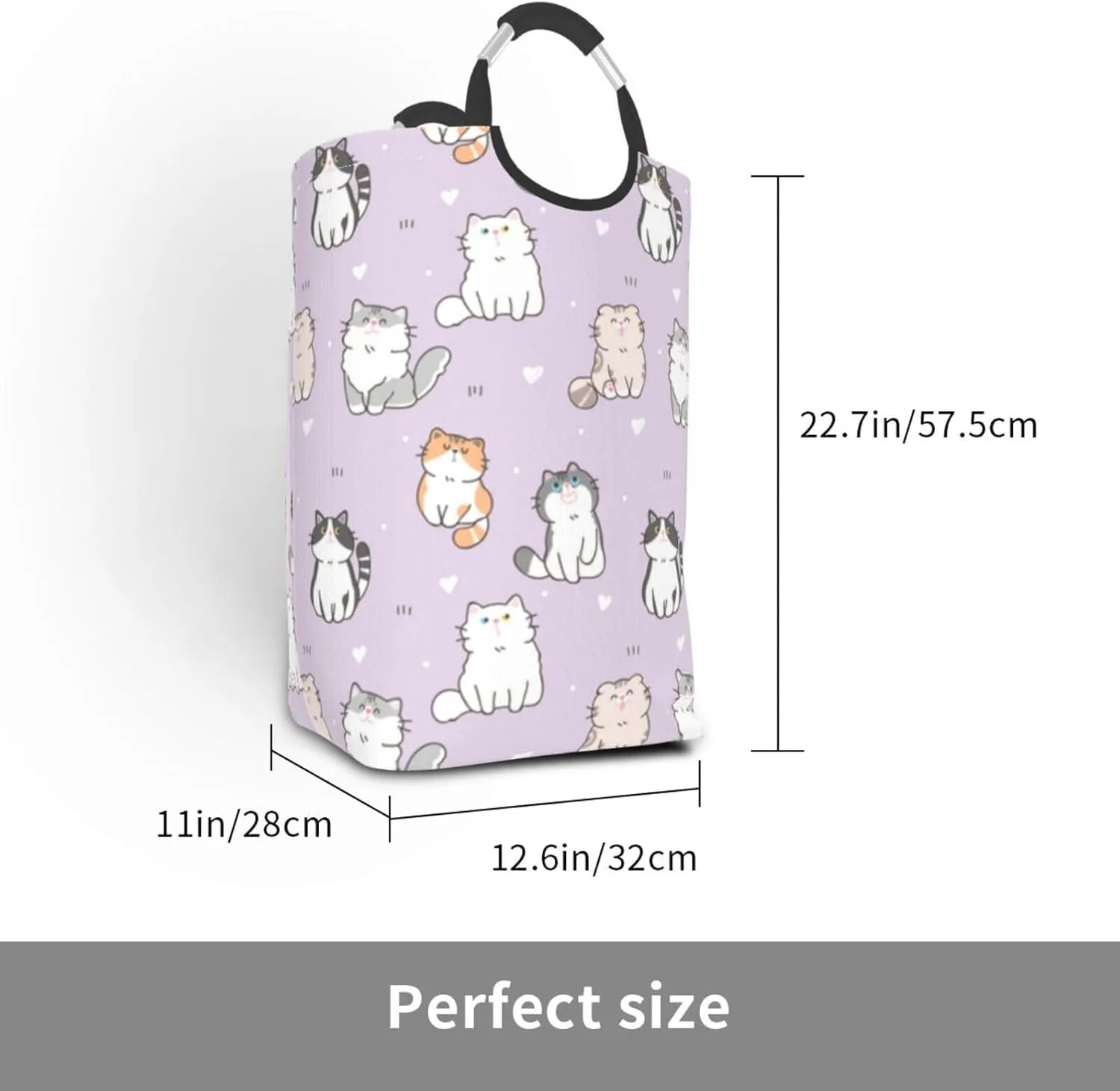 LIBIFALL Purple Cats Large Laundry Basket Cute Cartoon Cat Laundry Hamper Bag Collapsible Laundry Baskets Clothes Hamper with Handles Animals Storage Baskets For Bathroom, Dorm, Family, 50L