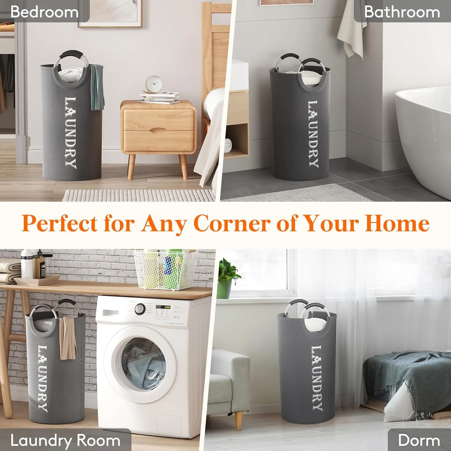 Lifewit 100L 2-Pack Large Laundry Basket, Collapsible Laundry Hamper with Aluminum Handles, Waterproof Freestanding Dirty Clothes Hampers for Laundry Room Bedroom Dorm Bathroom, Grey