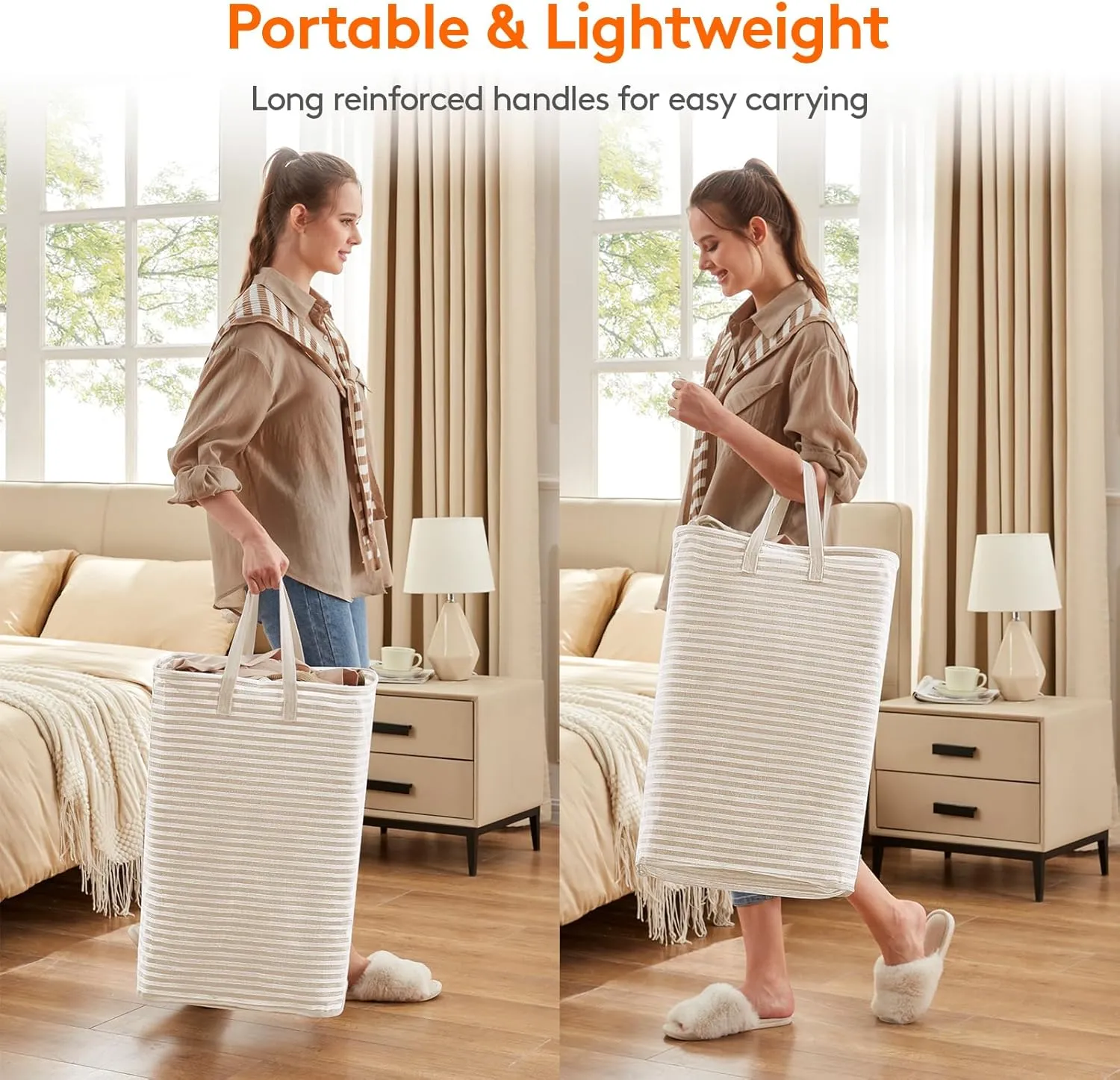 Lifewit 2 Pack Laundry Hamper Large Collapsible Laundry Baskets, Freestanding Waterproof Clothes Hamper with Easy Carry Handles in Laundry Room Bedroom Bathroom College Dorm for Adults, Beige, 2 x 80L