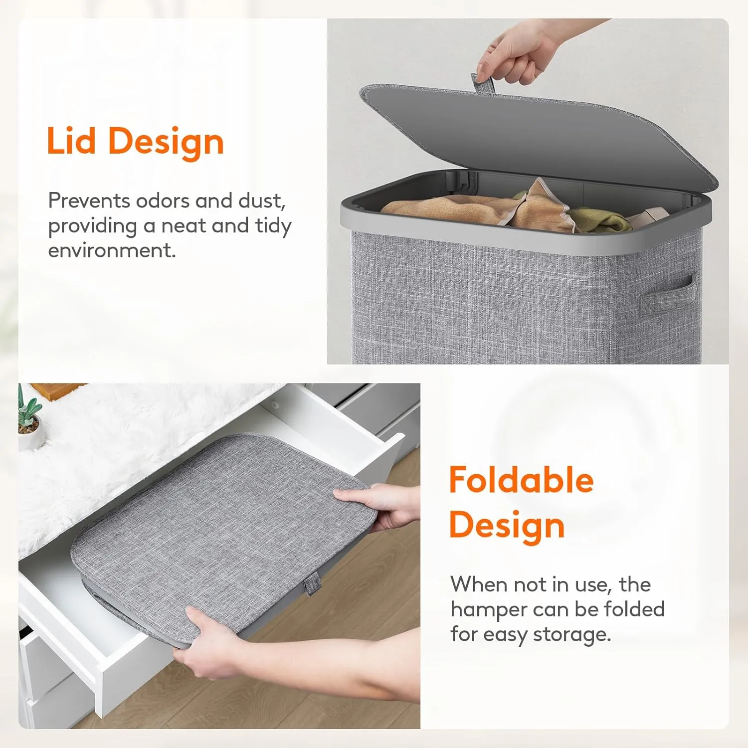 Lifewit 80L Laundry Basket with Lid, Large Laundry Hamper with Plastic Handles and Removable Bag, Foldable Tall Dirty Clothes Hampers for Laundry for Laundry Room, Bedroom, Bathroom, Dorm,Light Gray