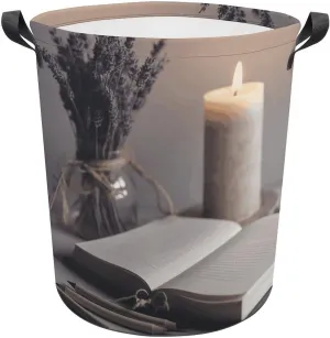 Light A Candle Large Foldable Laundry Basket Waterproof Lightweight Laundry Hamper Storage Bin Clothes Toys Organizer Bag with Handles for Home Bathroom Bedroom Dorm，44x35cm