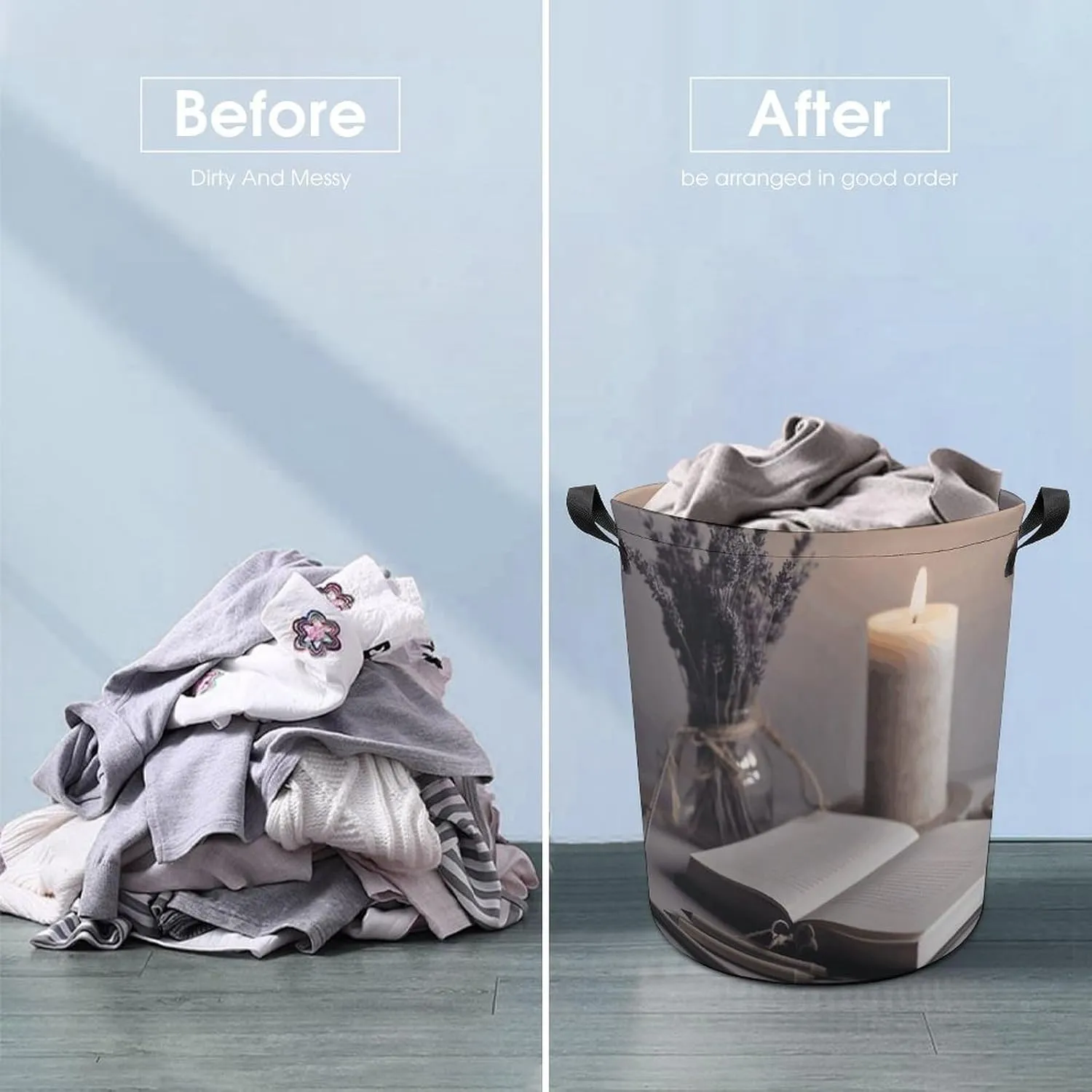 Light A Candle Large Foldable Laundry Basket Waterproof Lightweight Laundry Hamper Storage Bin Clothes Toys Organizer Bag with Handles for Home Bathroom Bedroom Dorm，44x35cm