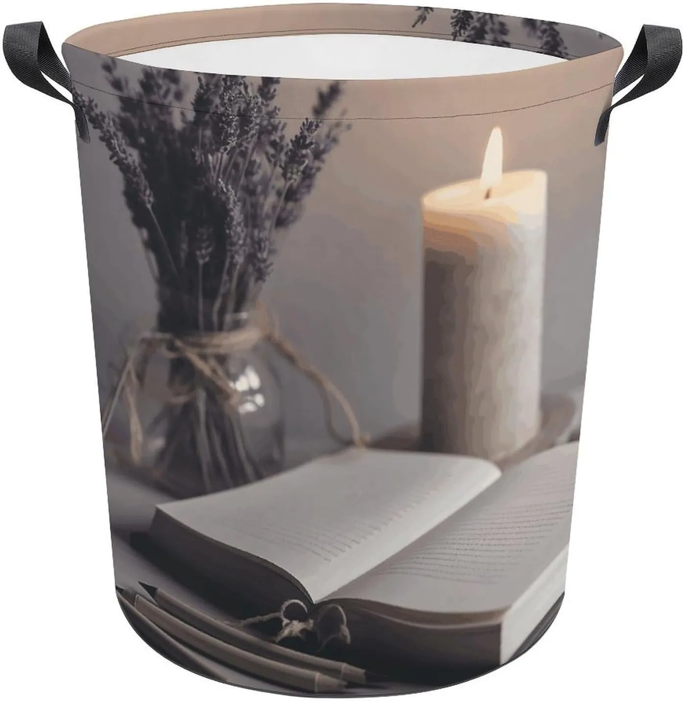 Light A Candle Large Foldable Laundry Basket Waterproof Lightweight Laundry Hamper Storage Bin Clothes Toys Organizer Bag with Handles for Home Bathroom Bedroom Dorm，44x35cm