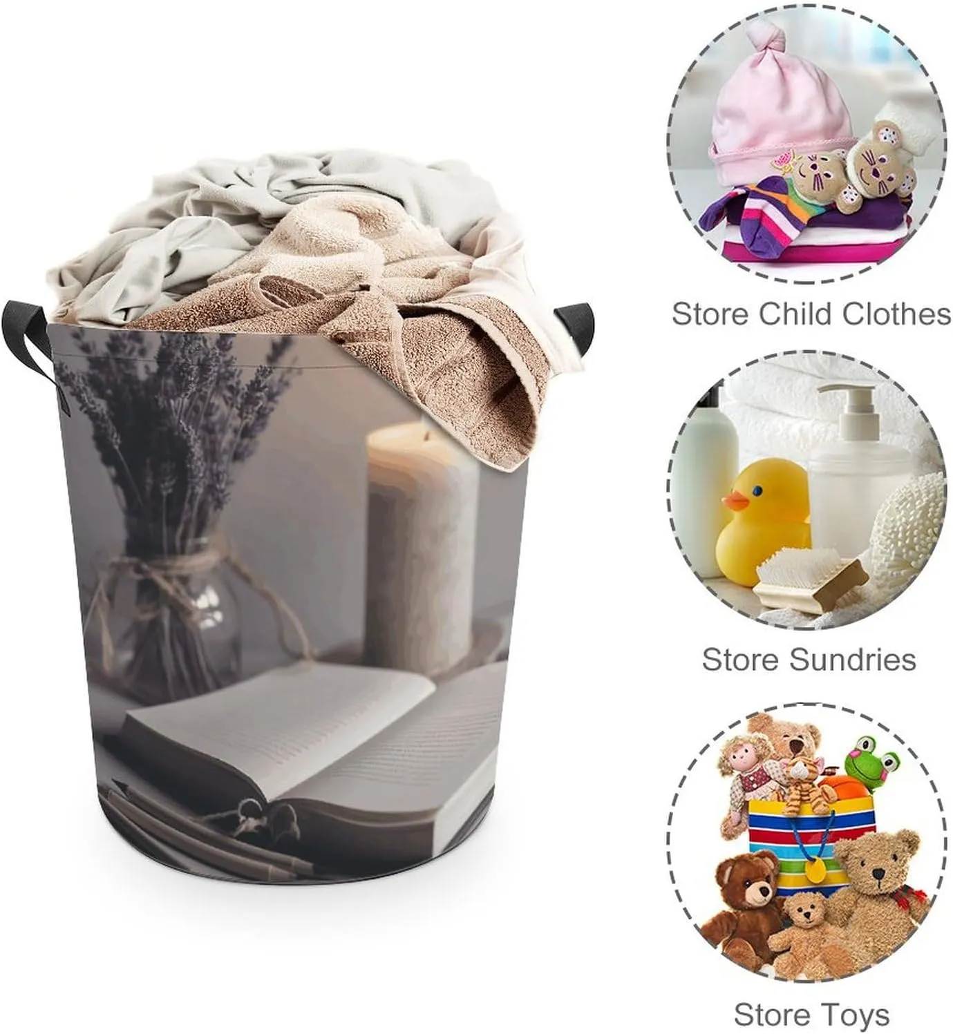 Light A Candle Large Foldable Laundry Basket Waterproof Lightweight Laundry Hamper Storage Bin Clothes Toys Organizer Bag with Handles for Home Bathroom Bedroom Dorm，44x35cm