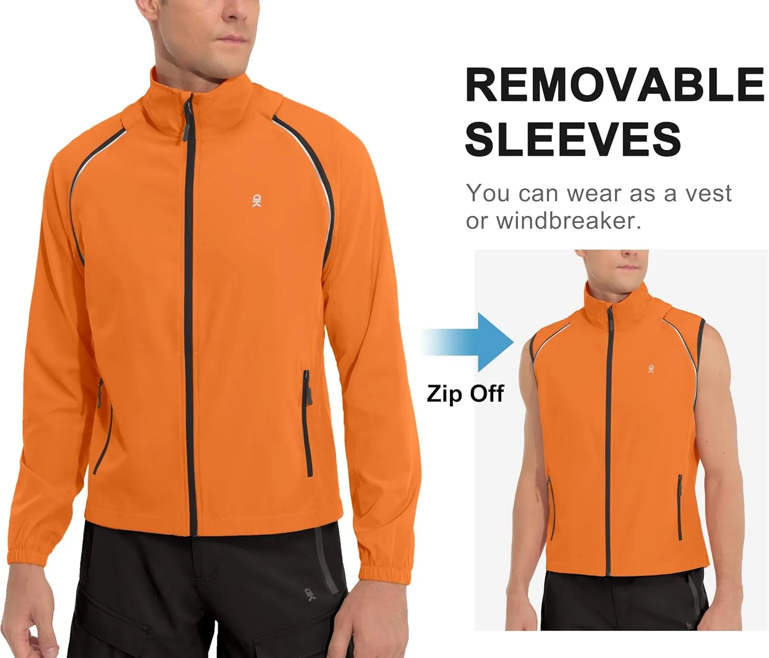 Little Donkey Andy Men's Quick-dry Running Jacket, Convertible UPF 50  Cycling Jacket Windbreaker with Removable Sleeves