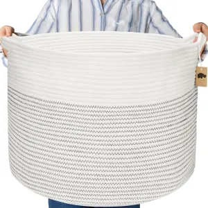 Little Hippo Baskets XXXL Large Cotton Rope 22"x22"x14" Storage Woven Blanket Living Room Toy Basket for Organizing, Baby Gift, Kids Organizer