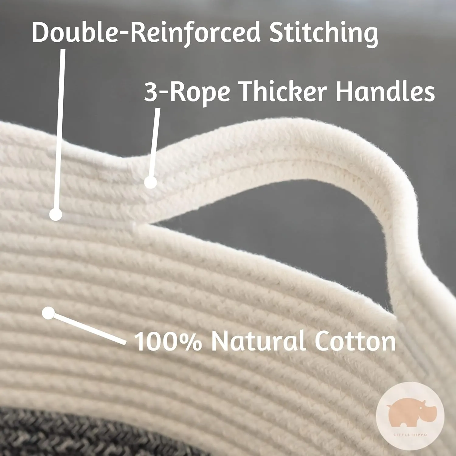Little Hippo XXL Cotton Rope Basket, 100% Natural! Large Baby Gift Basket, White & Dark Gray