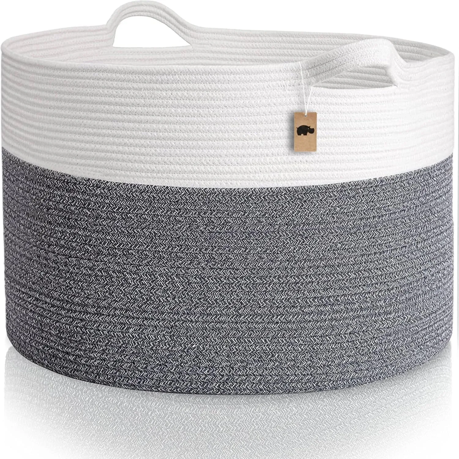 Little Hippo XXL Cotton Rope Basket, 100% Natural! Large Baby Gift Basket, White & Dark Gray
