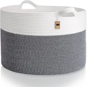 Little Hippo XXL Cotton Rope Basket, 100% Natural! Large Baby Gift Basket, White & Dark Gray