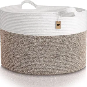 Little Hippo XXXL Large Cotton Rope Basket (22"x14") 100% Natural Cotton! Rope Basket, Baby Gift Basket, Large Basket, Blanket Basket Living Room, Toy Basket, Pillow Basket (White & Brown)
