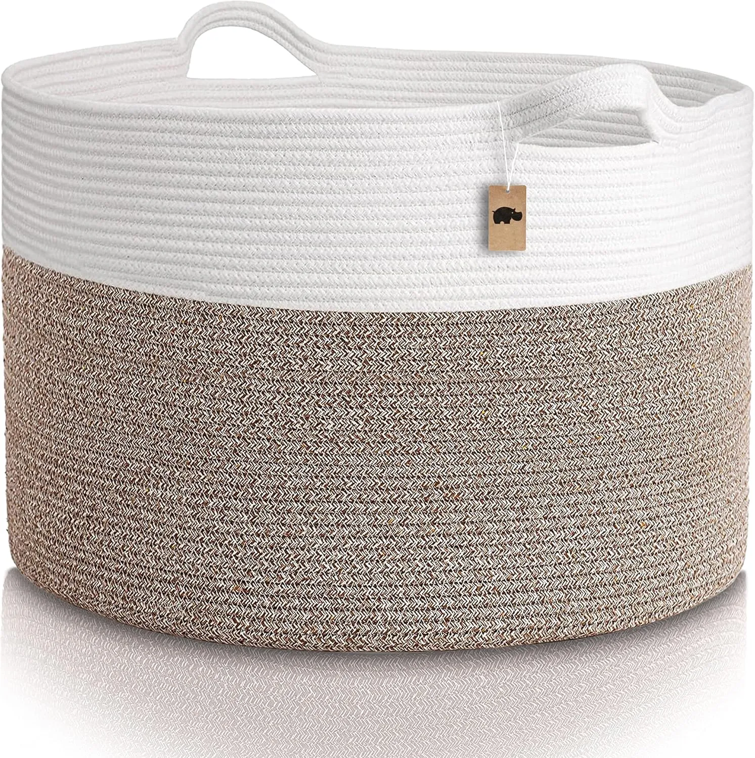 Little Hippo XXXL Large Cotton Rope Basket (22"x14") 100% Natural Cotton! Rope Basket, Baby Gift Basket, Large Basket, Blanket Basket Living Room, Toy Basket, Pillow Basket (White & Brown)
