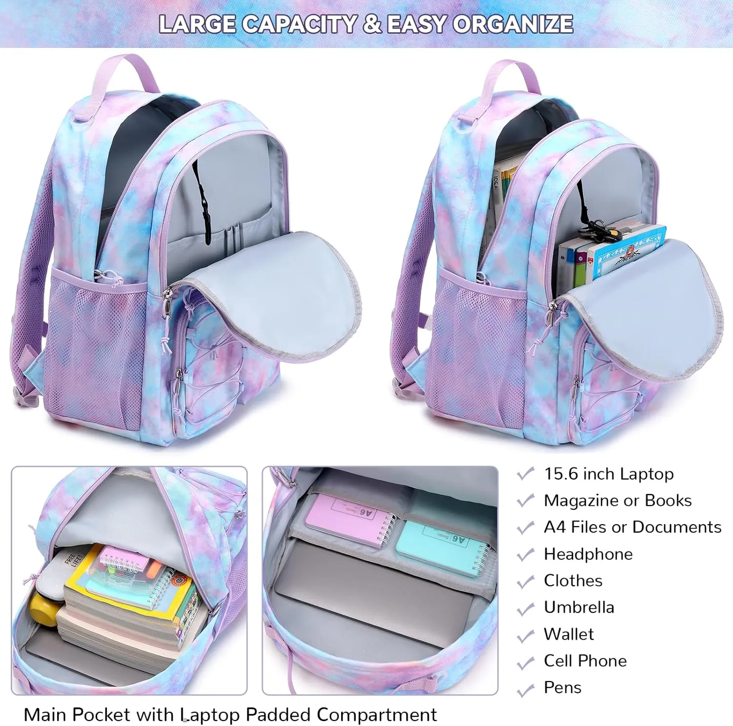 Lohol Galaxy Backpack for Kids Teen Girls Boys, Daypack with Anti Theft Pocket for Travel School (Galaxy D)