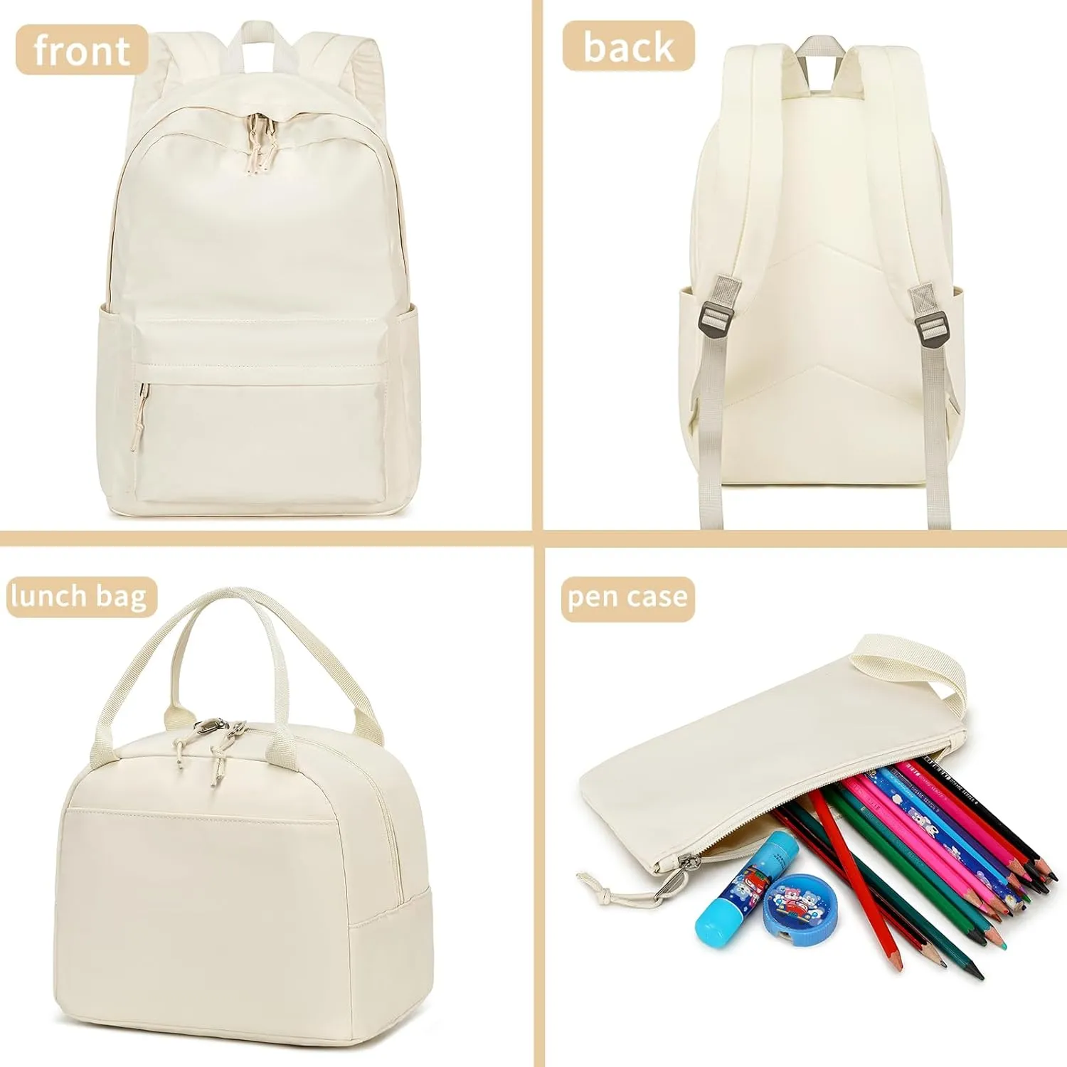 LOIDOU Backpack for Teen Girls Bookbags School Backpack with Lunch Box and Pencil Case 3 in 1 School Bags Set