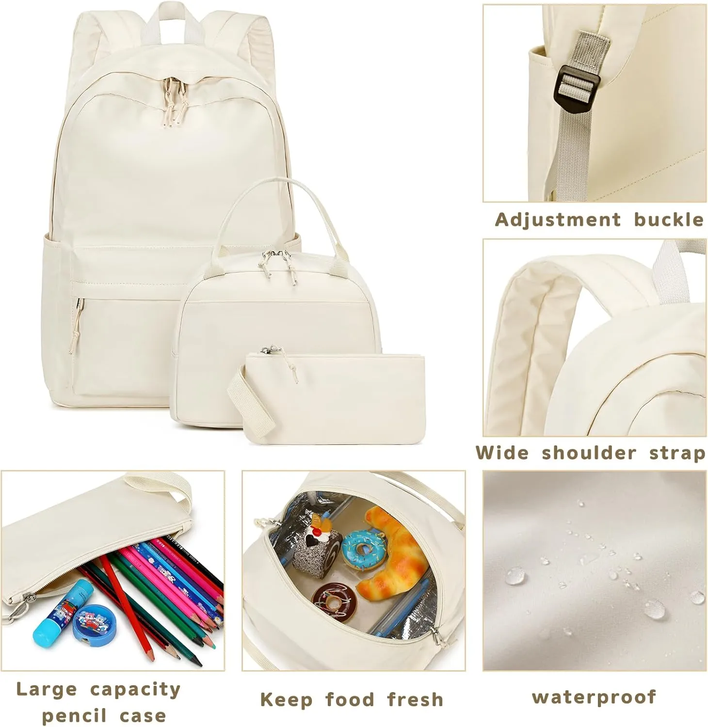 LOIDOU Backpack for Teen Girls Bookbags School Backpack with Lunch Box and Pencil Case 3 in 1 School Bags Set