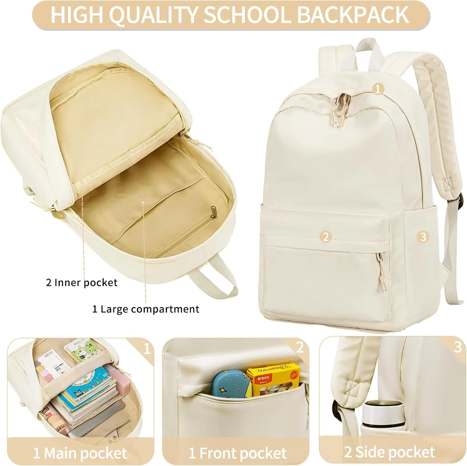 LOIDOU Backpack for Teen Girls Bookbags School Backpack with Lunch Box and Pencil Case 3 in 1 School Bags Set