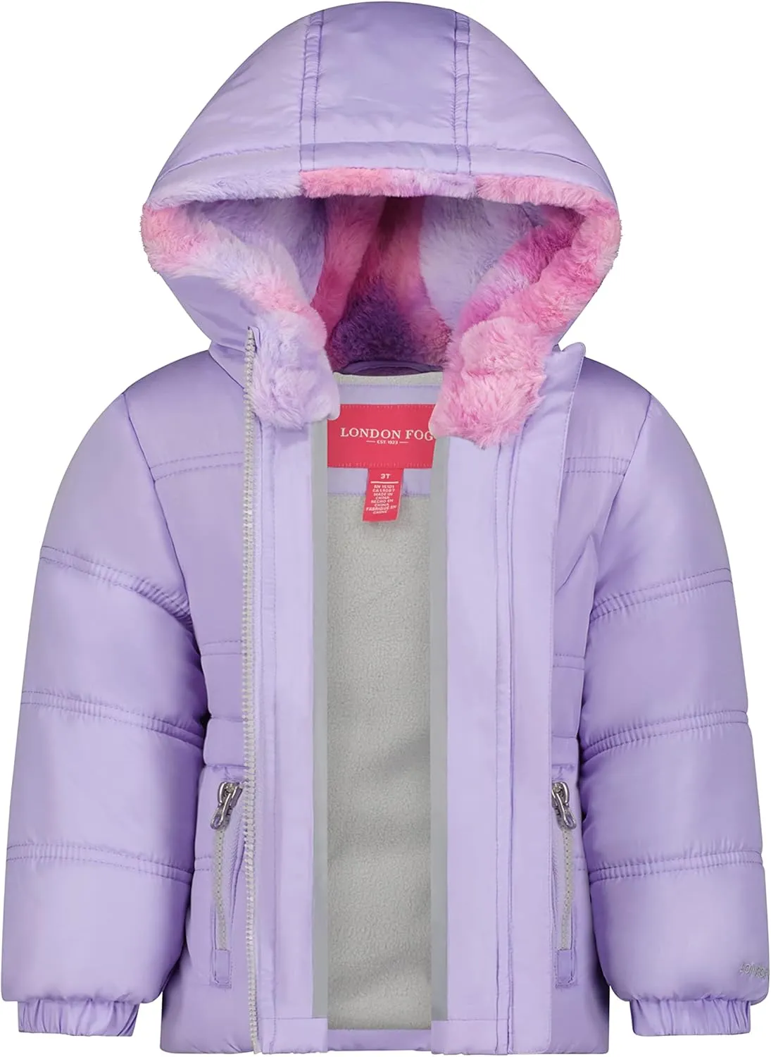 LONDON FOG baby-girls Hooded Winter Jacket With Matching Sherpa Headband