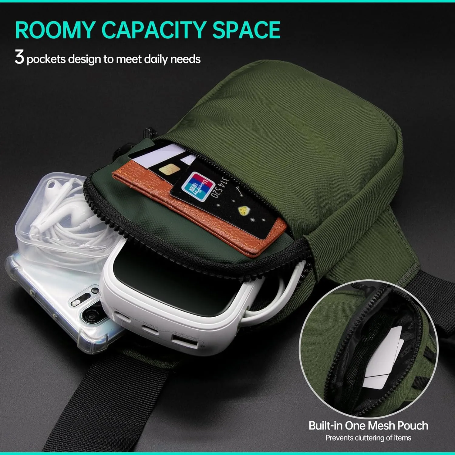 Long Keeper Mini Sling Bag - Men Women Small Waterproof Crossbody Bag Casual Phone Chest Bag for Travelling Hiking