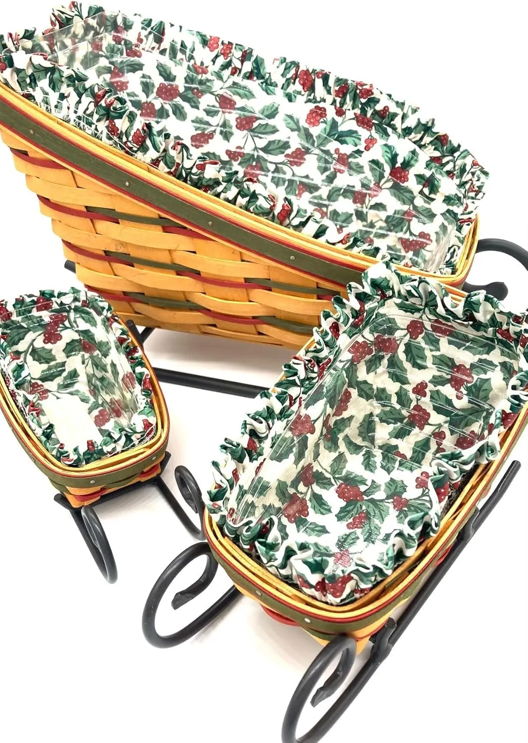 Longaberger Christmas Holiday Sleigh Trio (Traditional Holly Green)
