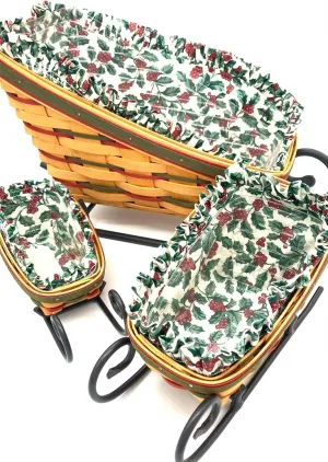 Longaberger Christmas Holiday Sleigh Trio (Traditional Holly Green)