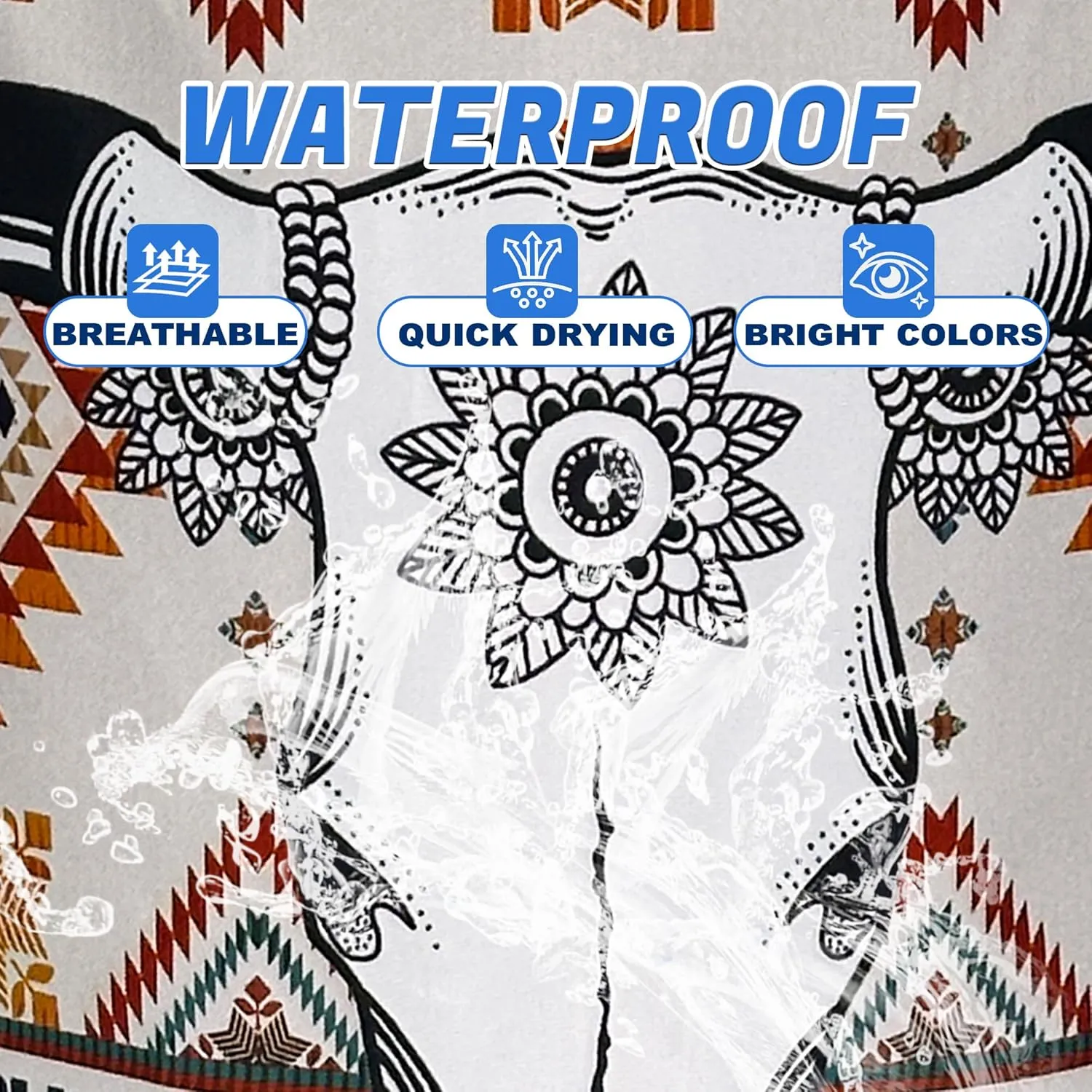Longhorn Cattle Skull Laundry Basket Oxford Cloth Aztec Tribal Laundry Hamper With Handle Foldable Portable Clothes Storage Basket 18.9 X 16.5 In Storage Bag For Laundry Room/Bathroom/Bedroom