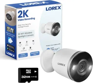 Lorex 2K Indoor/Outdoor Spotlight Camera with Color Night Vision, 2-Way Talk, Person Detection, White (White)