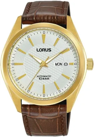 Lorus Men Analog Automatic Watch with Leather Strap RL490BX9, Gold, standard size, Strap.