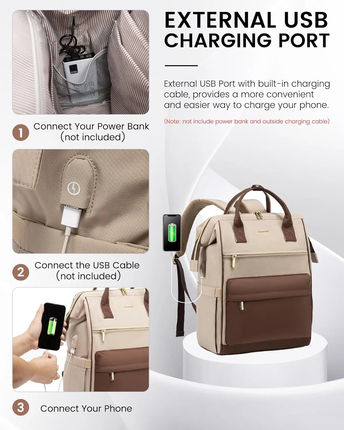 LOVEVOOK Laptop Backpack for Women, 17 Inch Work Teacher Nurse Bag, Large Capacity Business Computer Backpack Purse with USB Port, Stylish Casual Daypack for Travel,Rice Apricot&Brown