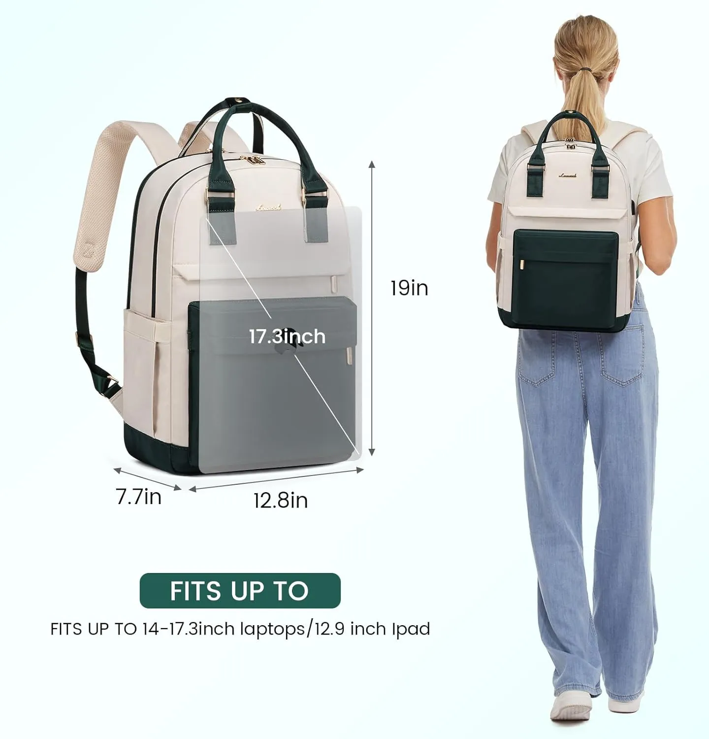 LOVEVOOK Laptop Backpack for Women 17.3 Inch,Cute Backpack Laptop Bag with USB Port,Waterproof Travel Backpack Purse Teacher Nurse Bag Fashion Computer Bag for Work
